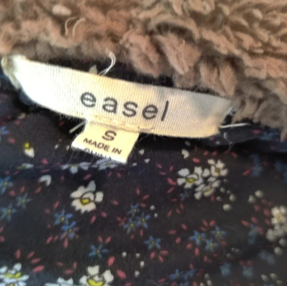 Easel Teddy Coat Brown Open Front Hoodie Size S - Picture 7 of 8